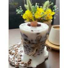 Eloza Floral Art Gerçek Kahve Çekirdekleriyle Hazırlanmış Ahşap Fitilli Hindistan Cevizi Kokulu Soya Mumu ile Birlikte Kahve Çekirdekli Epoksi Mum Altlığı Ikilisi