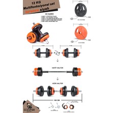 Ecgspor Yıldız Serisi 12 kg Multifonksiyonel Turuncu Siyah Halter Seti ve Dambıl Seti