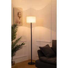 Riolight  Vintage,rustik,retro Siyah Metal Gövde Krem Kumaş Başlık Lambader Köşe Lambası Kumaş