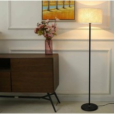 Riolight  Vintage1,rustik,retro Siyah Metal Gövde Krem Kumaş Başlık Lambader Köşe Lambası Kumaş