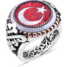 Amberkan Mineli Türk Bayrağı Kenarı Çember Taşlı Erkek Yüzük
