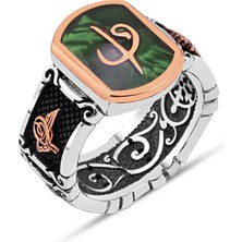 Amberkan Yeşil Mine Üzeri Elif-Vav Erkek Yüzük
