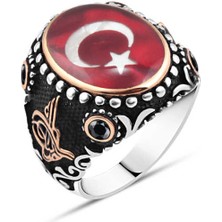 Amberkan Mineli Türk Bayraklı Erkek Yüzük
