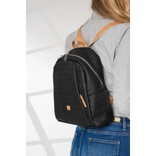 Just Polo Siyah Kadın Ayarlanabilir Askılı Çok Bölmeli Kullanışlı Sırt Çantası