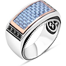 Amberkan Üzeri Karbonlu Kenarı Minik Siyah Zirkon Taşlı Erkek Yüzük
