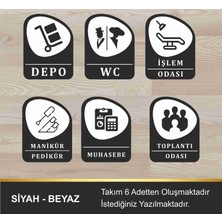 Zafrak Reklam Ofis Kapı Tabelası 6 Takımdan Oluşmaktadır  Siyah Üzeri Mat Beyaz 15X12 cm