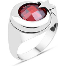 Amberkan Kırmızı Zirkon Taşlı Ay-Yıldızlı Erkek Yüzük
