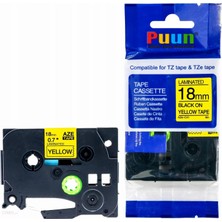 Puun Brother P-Touch TZE-C41 18MM x 8m Fosforlu Sarı Yellow Üzerine Siyah Muadil Laminasyon Etiket Şeridi