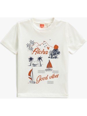 Koton Doğa Temalı Baskılı Tişört Kısa Kollu Bisiklet Yaka