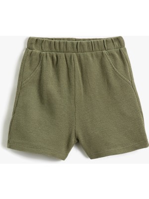 Koton Basic Şort Dokulu Cepli Beli Lastikli