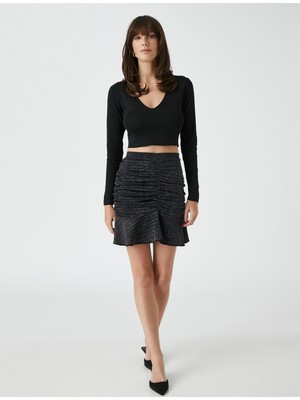 Koton Mini Abiye Etek Simli Drapeli Volanlı