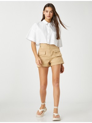 Koton Kot Şort Kemer Detaylı Yüksek Bel Cepli