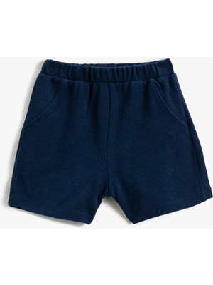 Koton Basic Şort Dokulu Cepli Beli Lastikli