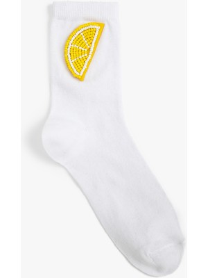 Koton Limon Detaylı Soket Çorap Boncuk İşlemeli