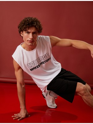 Koton Kolsuz Spor Atlet Slogan Baskılı Bisiklet Yaka Nefes Alan Kumaş