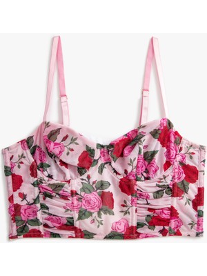 Koton Çiçekli Bralet Sütyen Dolgusuz Kapsız Büzgülü Pembe Kadın İçin Rahat Tasarım