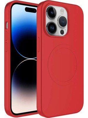 Lopard Apple iPhone 14 Pro Max Kılıf Magsafe Wireless Şarj Özellikli Pastel Renk Silikon Plas Kapak Kırmızı Telefon Kılıfı