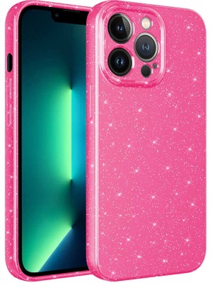 Lopard Apple iPhone 13 Pro Kılıf Kamera Korumalı Simli Lüks Koton Kapak Pembe Koyu Telefon Kılıfı