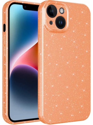 Lopard Apple iPhone 14 Kılıf Kamera Korumalı Simli Lüks Koton Kapak Turuncu Telefon Kılıfı