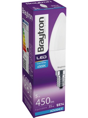 Braytron BA09-00513-BRAYTRON 5W 6500K Beyaz Işık E14 Mum LED Ampul 5 Li Paket