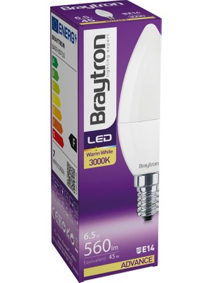 Braytron BA09-00710-BRAYTRON 7W 3000K Sarı Işık E14 Mum LED Ampul 5 Li Paket