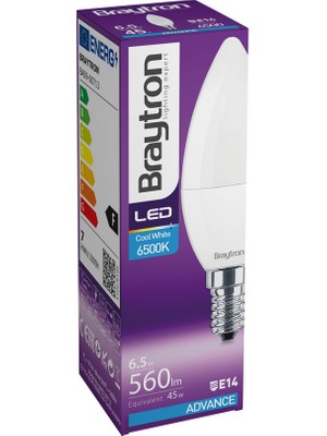 Braytron BA09-00713-BRAYTRON 7W 6500K Beyaz Işık E14 Mum LED Ampul 5 Li Paket