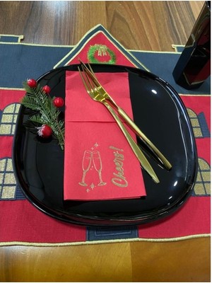 Kidspartim Gold Kırmızı Cepli  Touch Yılbaşı Cheers Modeli Peçete 12 Adet 40X40