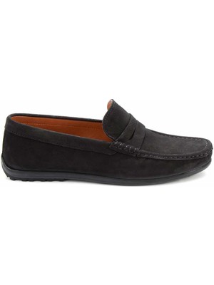 Bambi Siyah Nubuk Leather Erkek Loafer Ayakkabı E01733200801