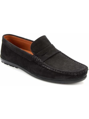 Bambi Siyah Nubuk Leather Erkek Loafer Ayakkabı E01733200801