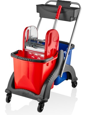 CEYMOP PROFESSIONAL Çift Kovalı Temizlik Ve Paspas Arabası Temizlik Seti Çelik Presli A KALİTE