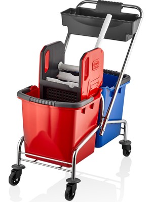 CEYMOP PROFESSIONAL Krom Çift Kovalı Temizlik Ve Paspas Arabası Temizlik Seti Plastik Presli A KALİTE