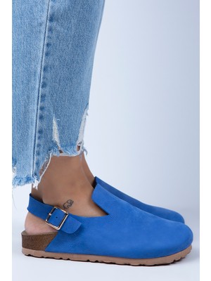 Manijero Holly Kadın Deri Kemerli Tokalı Mavi - Gold Sandalet