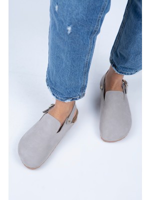 Manijero Holly Kadın Deri Kemerli Tokalı Açık Gri - Gold Sandalet