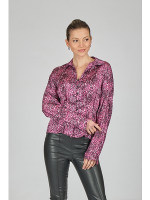 Explosion Oversize Leopar Desenli Uzun Kol Minimalist Kadın Bluz - Günlük & Parti