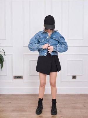 Arzu Emiroğlu Orijinal Marka Mavi Crop Denim Ceket