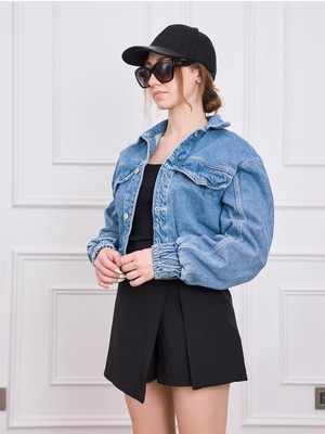 Arzu Emiroğlu Orijinal Marka Mavi Crop Denim Ceket