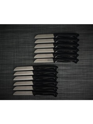 Sofra Mutfak Gereçleri 12'li Set Meyve Bıçağı - 18 cm Paslanmaz Çelik, Tırtıklı, Siyah, Rahat Tutuşlu