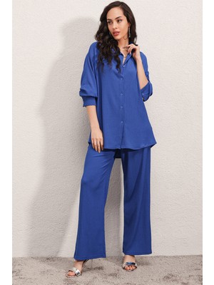 Bigdart 5858 Saks Renk Örme Ikili Takım Kadın %70 Pamuk %30 Polyester Oversize Model