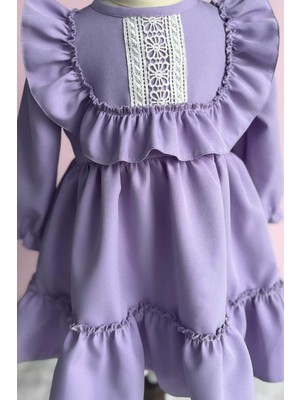 Bertuğ Bebek Dantel Detaylı Fırfırlı Lila Kız Çocuk Bebek Elbise
