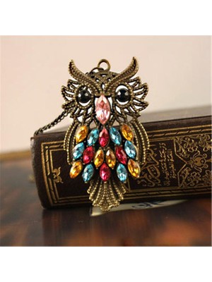 Masoffy Retro Vintage Renkli Rhinestones Baykuş Takı Kolye (Yurt Dışından)