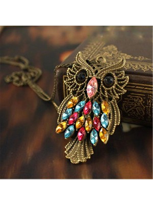 Masoffy Retro Vintage Renkli Rhinestones Baykuş Takı Kolye (Yurt Dışından)