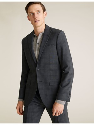 Marks & Spencer Yünlü Kareli Tailored Fit Ceket