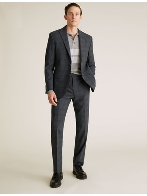 Marks & Spencer Yünlü Kareli Tailored Fit Ceket