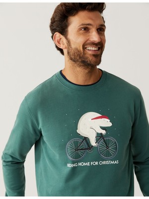 Marks & Spencer Saf Pamuklu Yılbaşı Temalı Sweatshirt