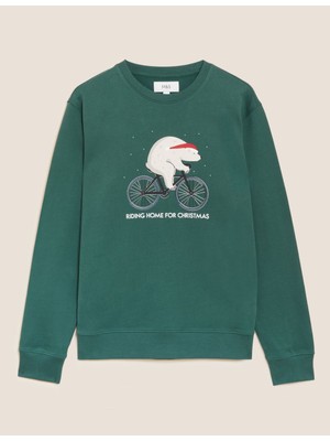 Marks & Spencer Saf Pamuklu Yılbaşı Temalı Sweatshirt