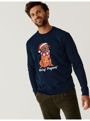 Marks & Spencer Saf Pamuklu Yılbaşı Temalı Sweatshirt