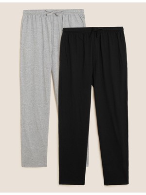 Marks & Spencer Erkek Saf Pamuklu 2'li Pijama Altı Seti Gri Renkli Günlük Kullanım İçin Rahat