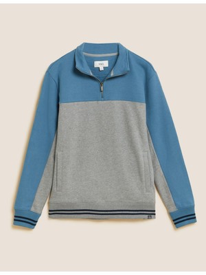 Marks & Spencer Saf Pamuklu Fermuar Detaylı Sweatshirt