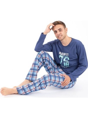 Over Pazar Erkek Baskılı Pijama Takımı Uzun Kollu Erkek Pijama Takımı