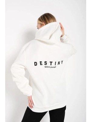 Trendseninle Destıny Ekru Tasarım Baskılı Sweatshirt